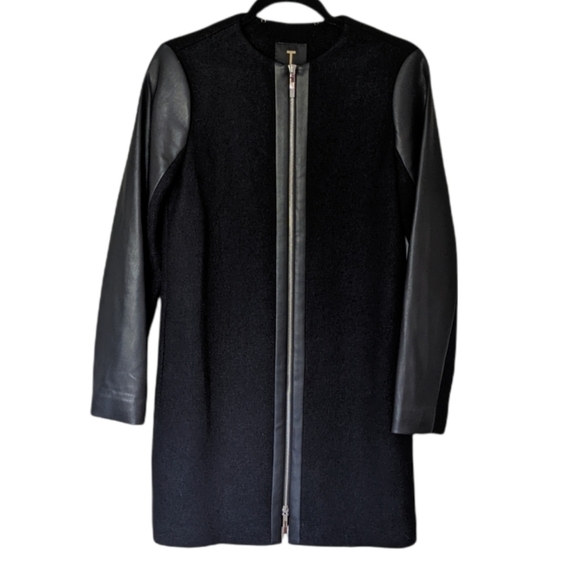 TED BAKER Vipper Black Faux Leather Sleeve Wool Zipper Coat Jacket - Picture 4 of 10